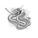 Dragon. Snake. Floral background. And a katana tattoo design idea
