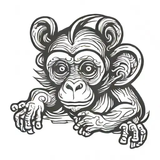 single line  baby monkey tattoo design idea