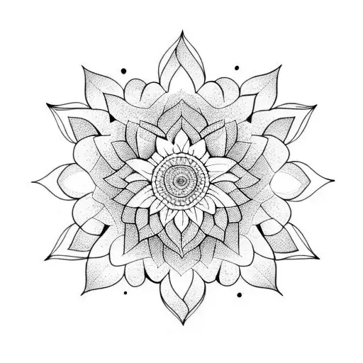 horizontal, geometric, mandala, flowe,r lotus, sunflower tattoo design idea