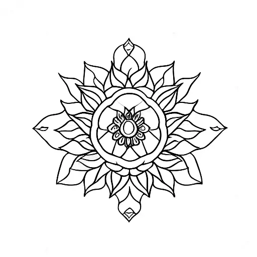 horizontal, geometric, mandala, flowe,r lotus, sunflower tattoo design idea
