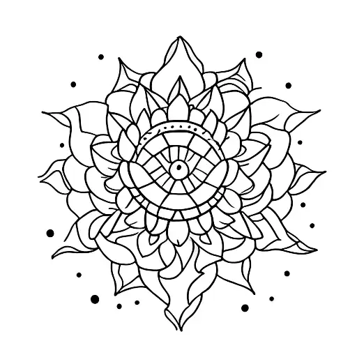 floral, horizontal, geometric, mandala,  sunflower tattoo design idea