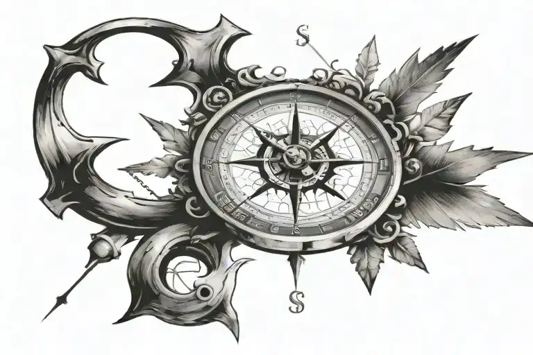 compass,the arrow shows the S letter which is written by morse code tattoo design idea