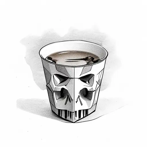 milk carton, skull and whiskey cup tattoo design idea