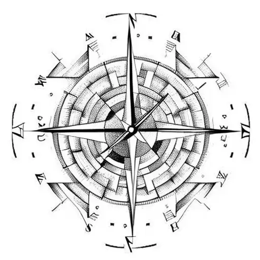 compass clock maze tattoo design idea