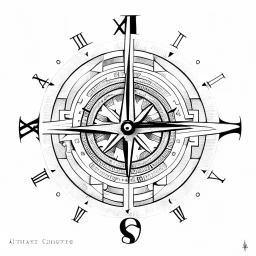  clock maze compass tattoo design idea