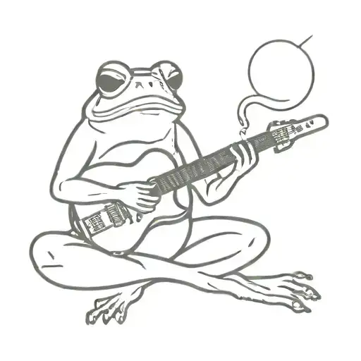  junkie frog smoking and playing guitar while meditating tattoo design idea