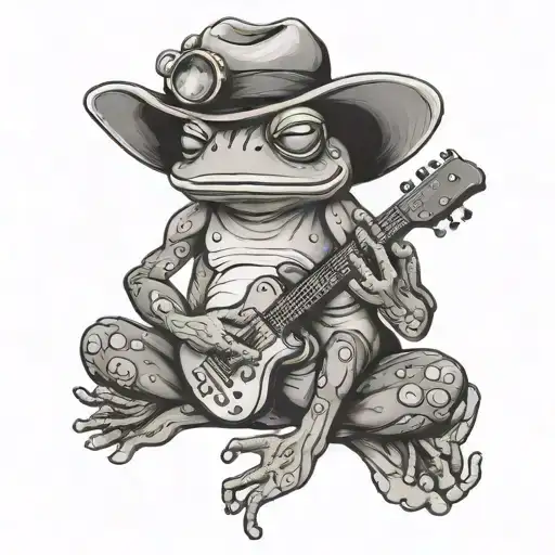  junkie frog smoking and playing guitar while meditating tattoo design idea