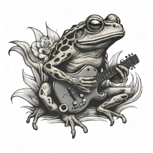  junkie frog smoking and playing guitar while meditating tattoo design idea