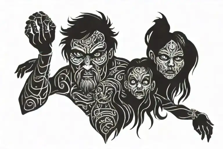 father protector family tattoo design idea