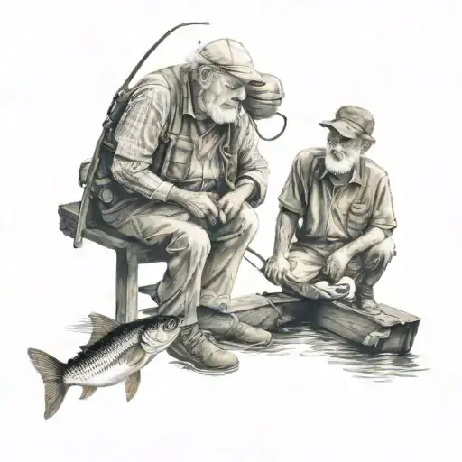 grand father and grandson fishing tattoo design idea