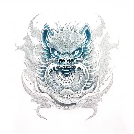 ocean space wolf kraken dragon tattoo design idea