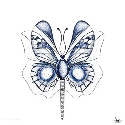 Butterfly blue lineal witchy  tattoo design idea