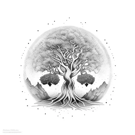 arbre avec la moitié de ses feuilles et l'autre sans feuilles tattoo design idea