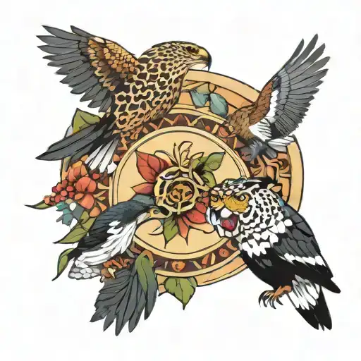snake and jaguar and hummingbird and eagle in a circle   tattoo design idea