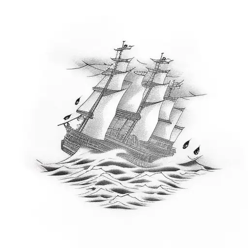 Ship sailing through a storm at sea tattoo design idea