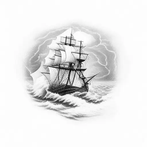 Ship sailing through a storm at sea tattoo design idea