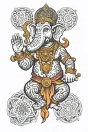 ganesha with norse mythology symbols with belt of sanskrit symbol and mandala tattoo design idea
