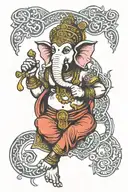 ganesha with norse mythology symbols with belt of sanskrit symbol and mandala tattoo design idea