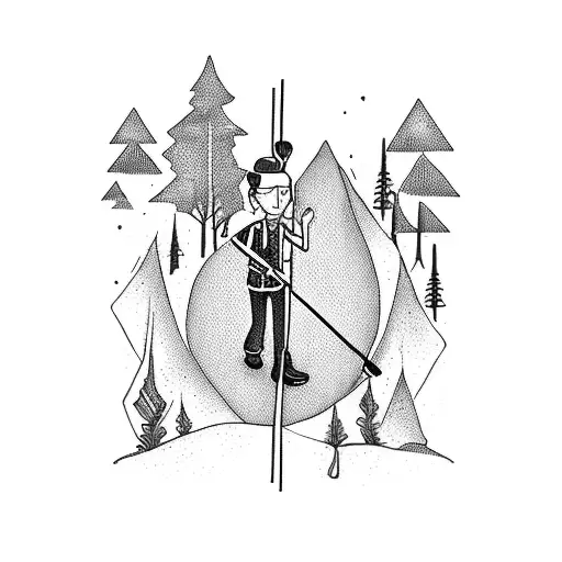 A blackwork tattoo of a music staff with hiking trail markers as notes tattoo design idea