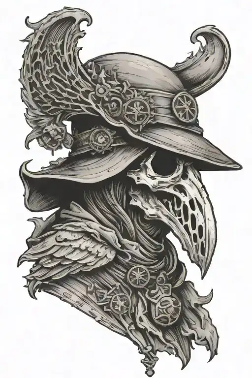 plague doctor and buffalo skull  tattoo design idea