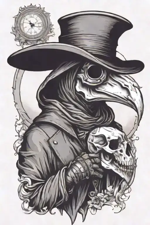 plague doctor holding a buffalo skull  tattoo design idea