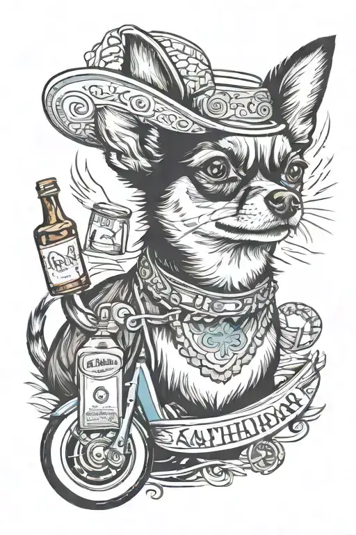 karting, chihuahua, whisky, saucisson tattoo design idea