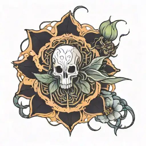 Create a ghost with a cyberpunk aesthetic hovering above a black lotus flower.   tattoo design idea