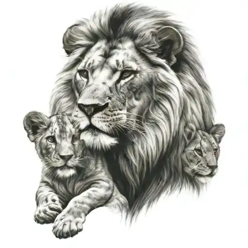 lion family reflection tattoo design idea