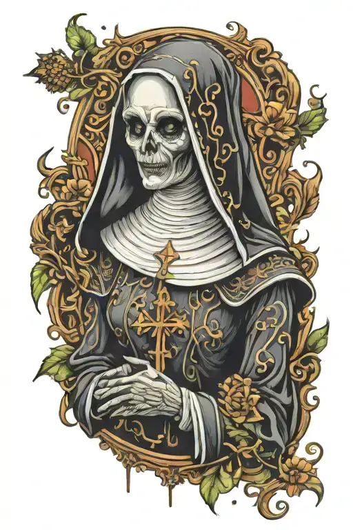 Spooky evil nun tattoo design idea