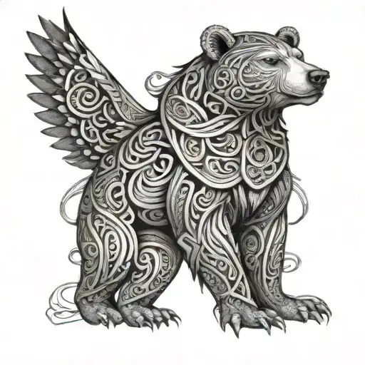 celtic bear with wings tattoo design idea