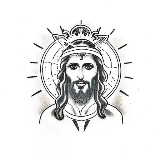 Jesus with cross and lion tattoo design idea