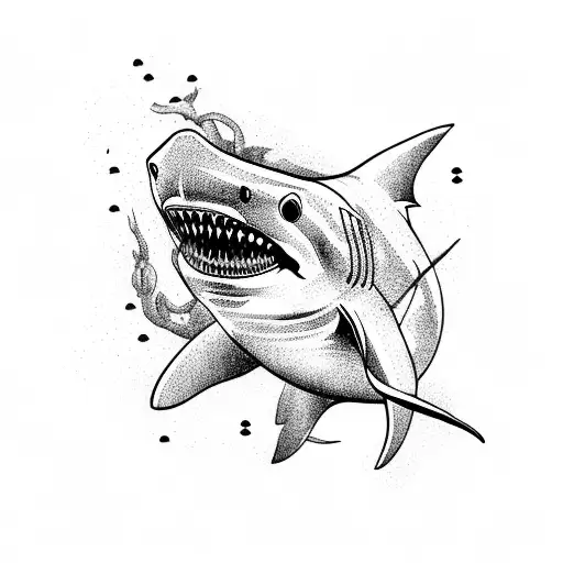 shark swimming down through seaweed tangled tattoo design idea