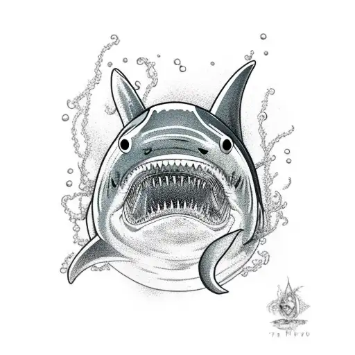 shark swimming down through seaweed tangled tattoo design idea