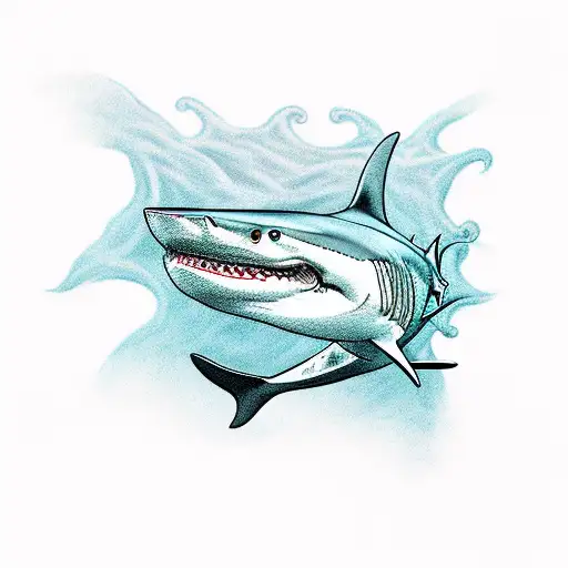 shark swimming down through seaweed tangled tattoo design idea