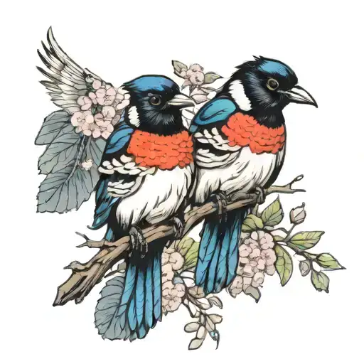 2 baby magpie and 1 magpie tattoo design idea