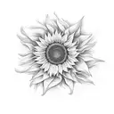 three large bright yellow sunflowers with the names Noah, Braylen, Andy ,Isaiah  in cursive font around it tattoo design idea
