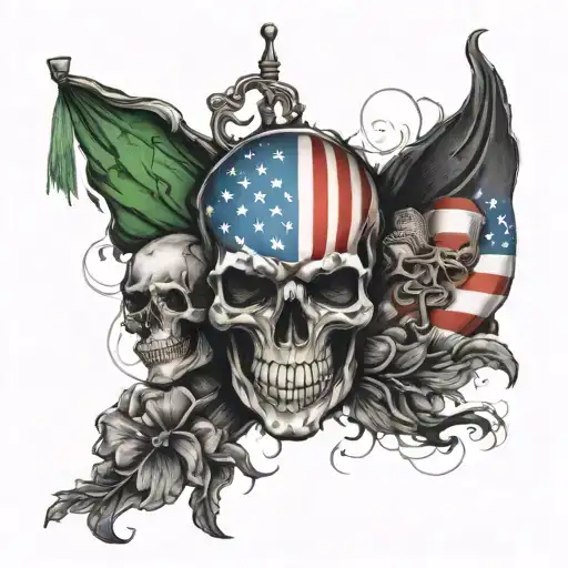 Combine elements of Irish pride and American flags in a black-grey style tattoo tattoo design idea