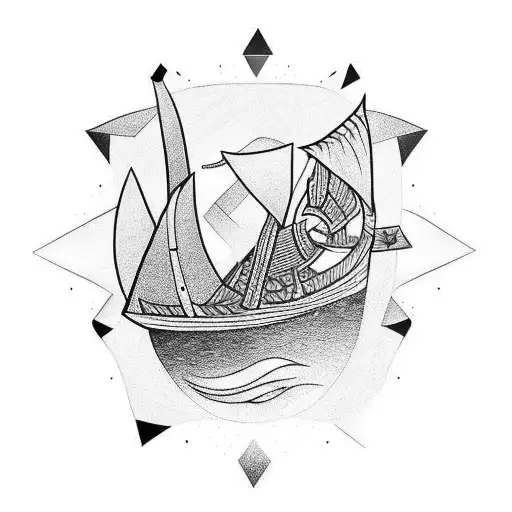 A black and grey tattoo of a Viking ship sailing through the aurora borealis tattoo design idea