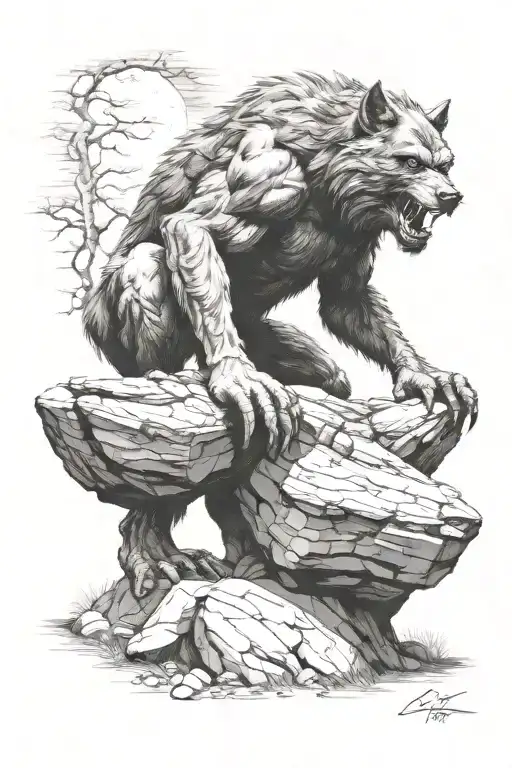 big werewolf on a rock tattoo design idea
