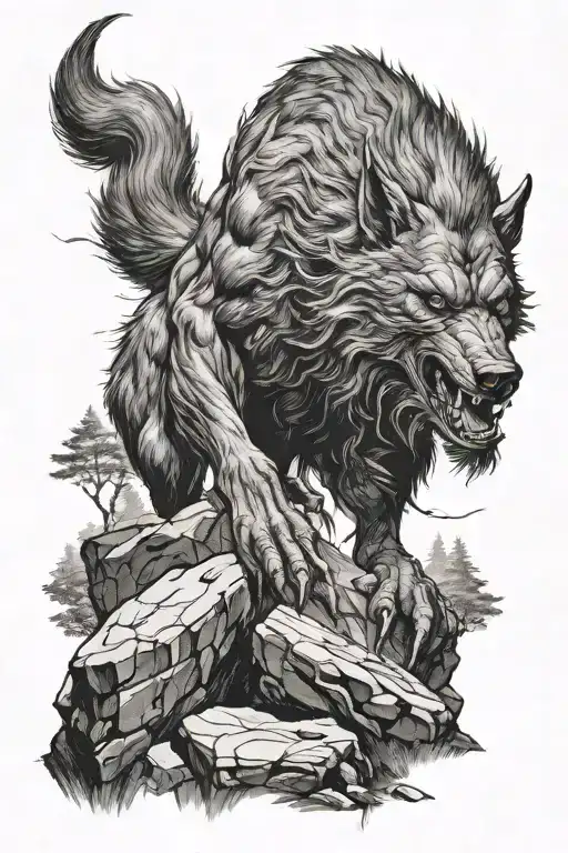 big werewolf on a rock tattoo design idea