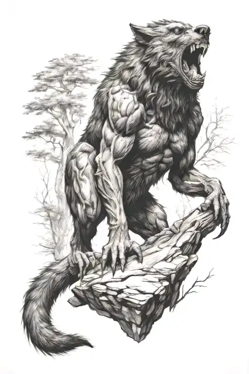 big werewolf on a rock tattoo design idea