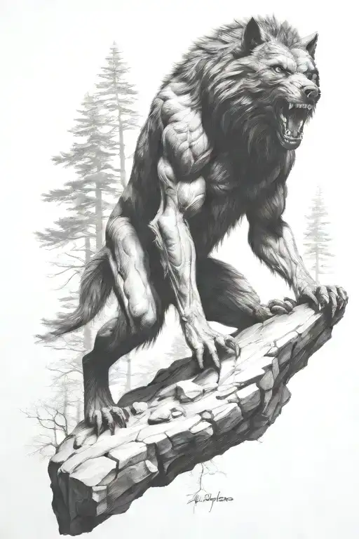 big werewolf on a rock tattoo design idea