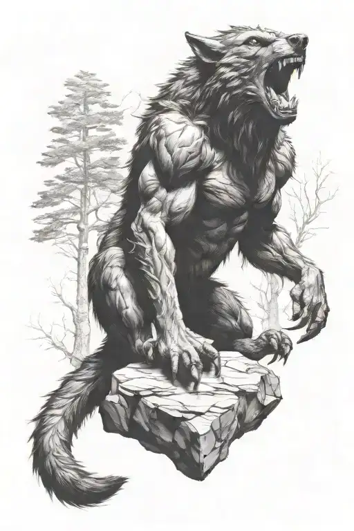 big werewolf on a rock tattoo design idea