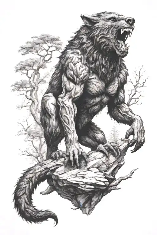 big werewolf on a rock tattoo design idea