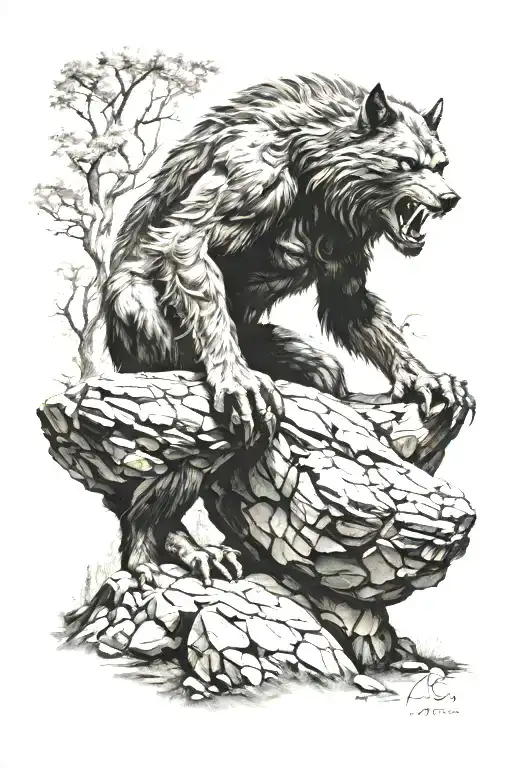 big werewolf on a rock tattoo design idea