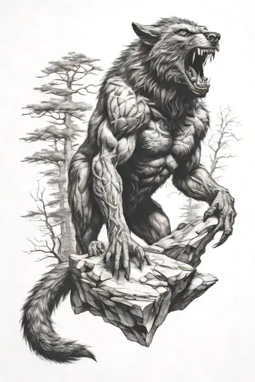 big werewolf on a rock tattoo design idea