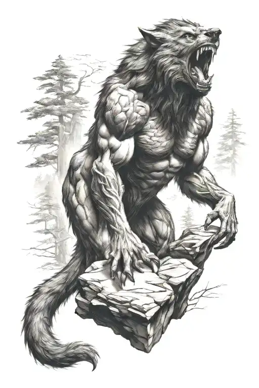 big werewolf on a rock tattoo design idea