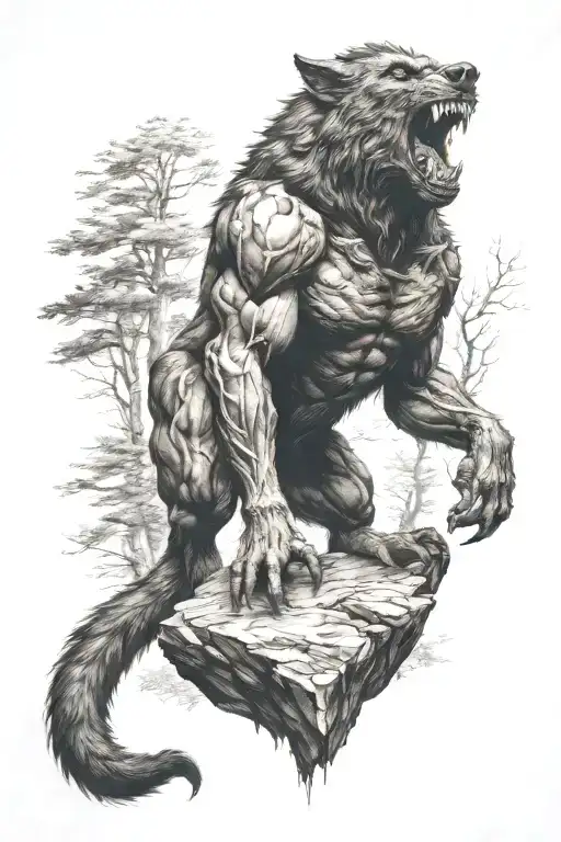 big werewolf on a rock tattoo design idea