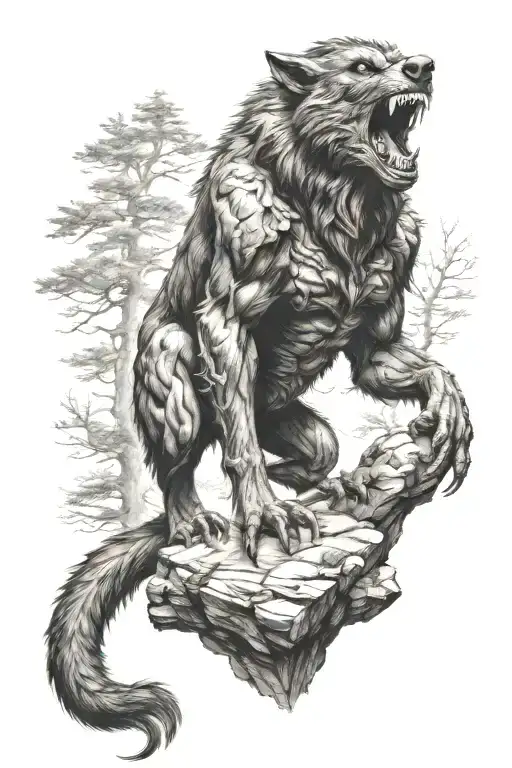 big werewolf on a rock tattoo design idea