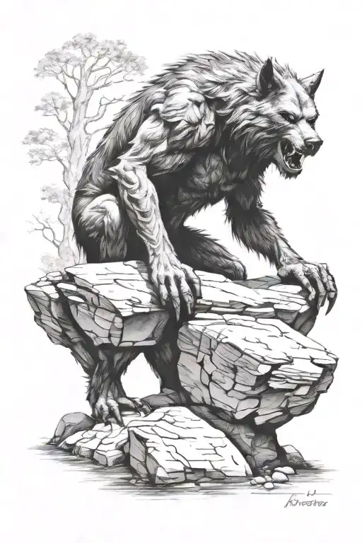 big werewolf on a rock tattoo design idea